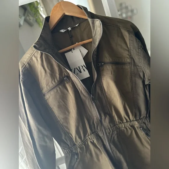 Zara Military Style Two Tone Contrast Utility Dress Size M - Picture 4 of 5